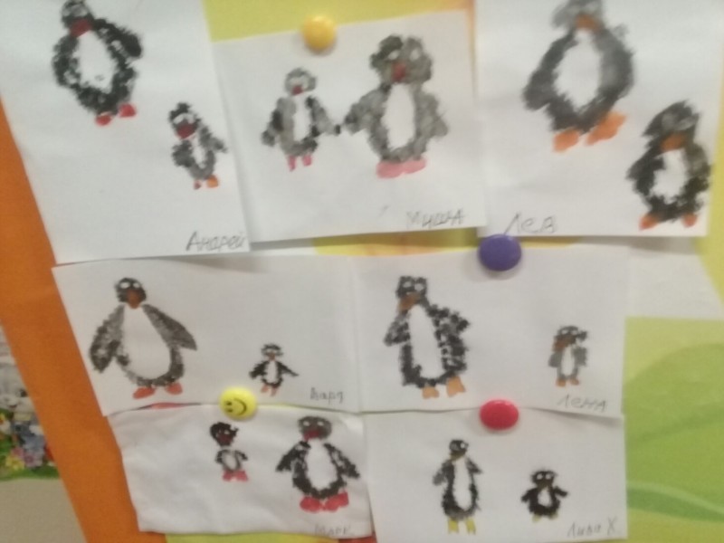 Пингвин рисование ватными палочками