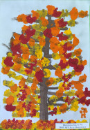 Осеннее дерево. Рисование пучком ватных палочек.