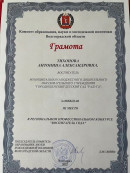Воспитатель года-2022. Почетная грамота за достижения высокого результата в областном профессиональном конкурсе 