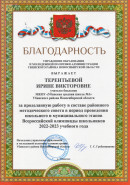 Благодарность. за проделанную работу в составе районно методического совета