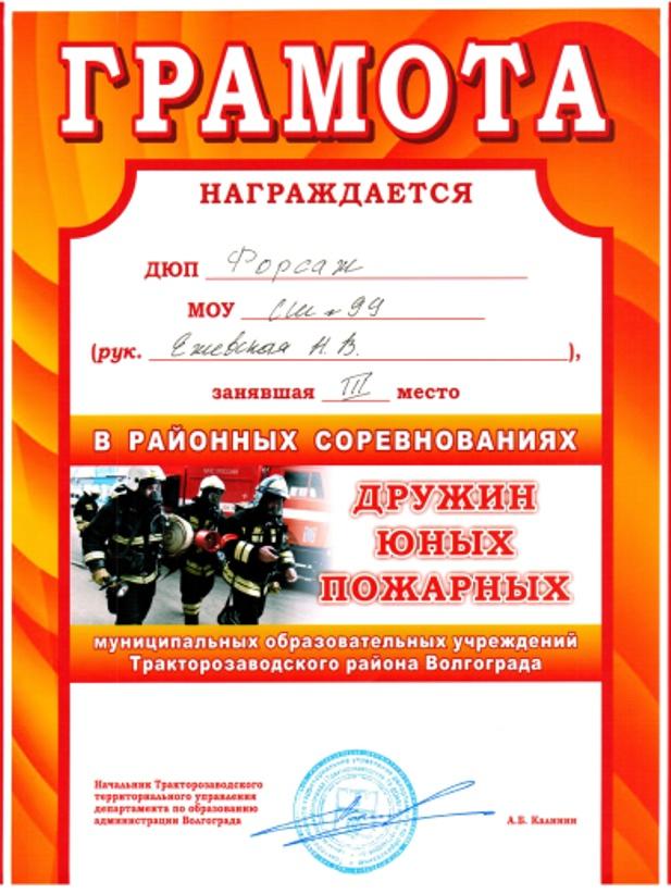 Грамота за 3 место в конкурсе ДЮП