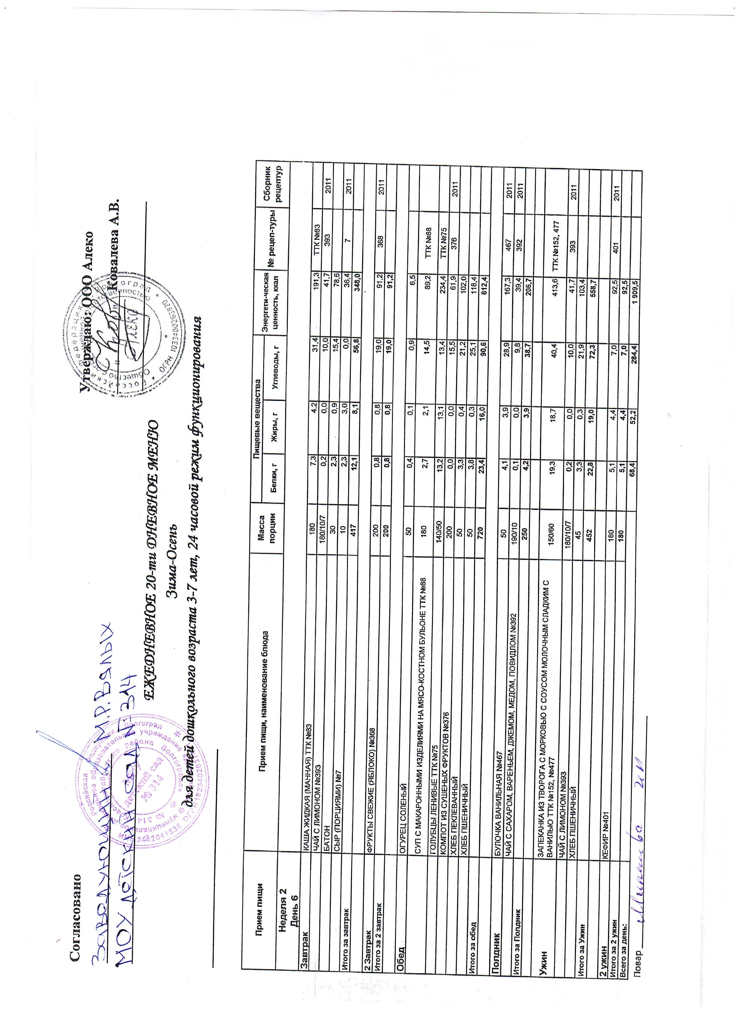 меню 3-7 лет 24ч на 10.04.26г