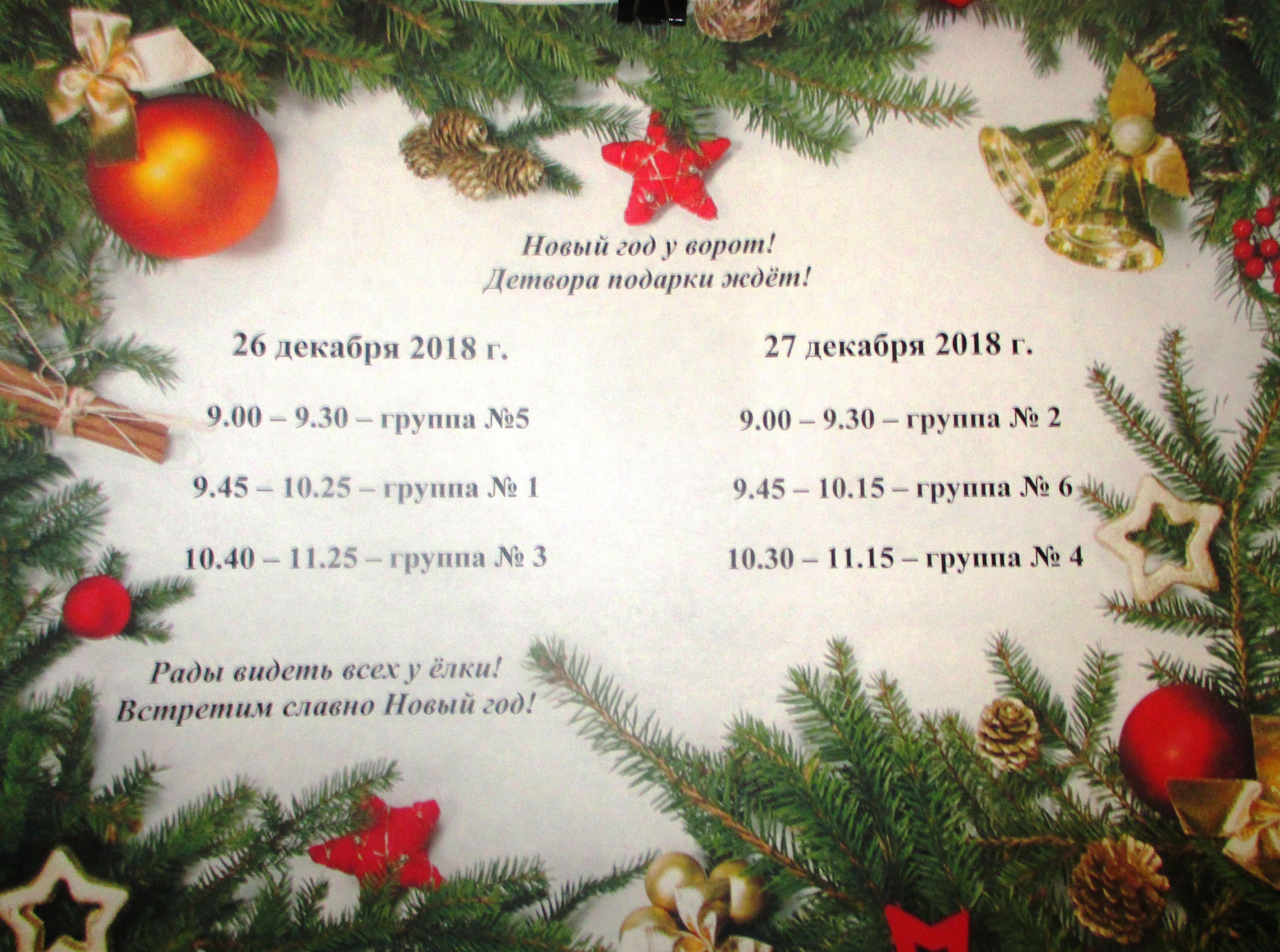 Расписание Новогодних