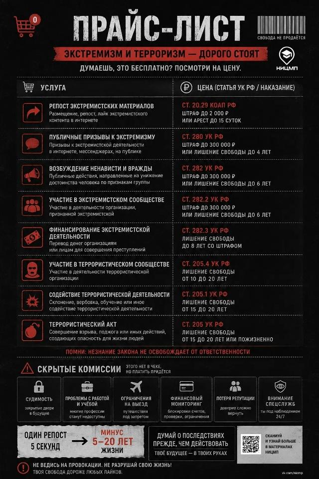 Прайс-лист Экстремизм и терроризм